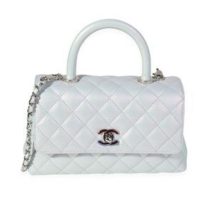 Chanel Iridescent Blue Quilted Caviar Mini Coco Top Handle Flap Bag